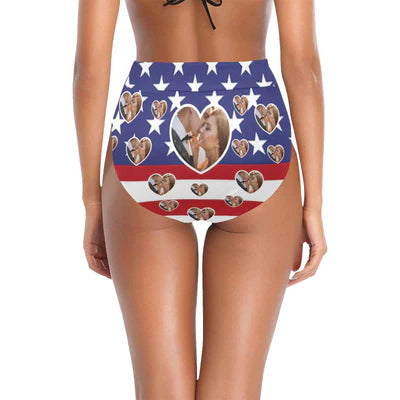 Bow Bikini Top-Custom Boyfriend Face Stripe Star Flag Swimwear Top Print Your Own Bikini Personalized Bow Bikini Top