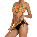 Custom Boyfriend Face Bikini Personalized Flower and Leaves Orange Face Swimsuit For Women