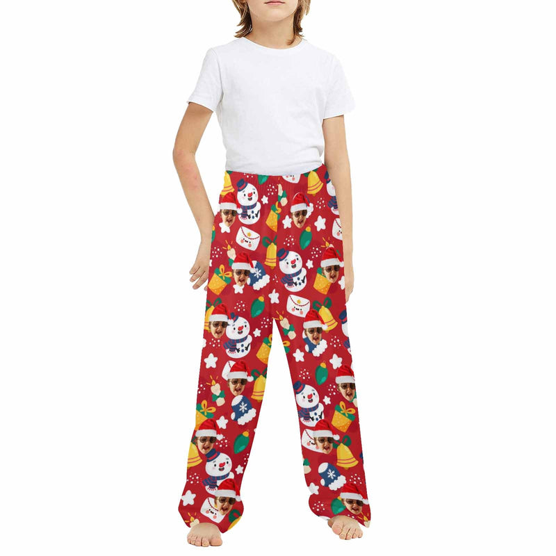 Custom Any Face Kids Pants 2Y-15Y Face Christmas Pajamas Pants Personalized Red Pajama Pants