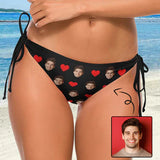 Personalized Face Bikini Top&Bottom Swimsuit Custom Face Red Heart Black Bikini