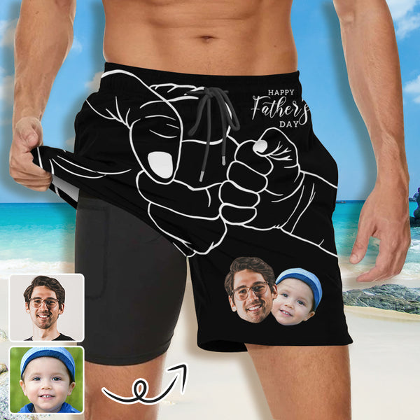 #Father's Day Gift#Personalized Face Men's Quick Dry 2 in 1 Swim Shorts Surfing & Beach Shorts