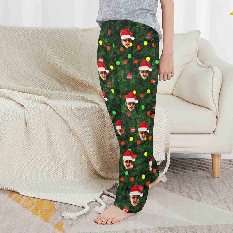 Custom Any Face Kids 2Y-15Y Pajama Pants Personalized Christmas Green Face Pajama Pants