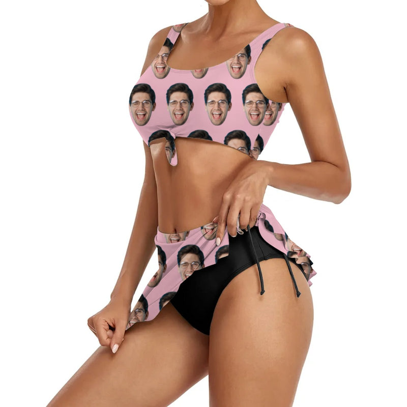 Custom Boyfriend Face Pink Bikini Personalized Face Swimsuit For Women