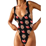 Custom Black One Piece Swimsuit Personalized Boyfriend Face&Red Heart Bathingsuit For Women