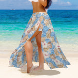 Custom Face Bikini Set&Long Cover Up Skirt Personalized Sky Blue Leaves  Bikini&Cover Up Matching Swimsuit