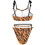 Custom Face Swimsuit Personalized Brown Leopard Print Face Bikini Swimsuit