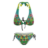 Personalized Face Green Bikini Custom Face Green Flower Triangle Halter Bikini For Women