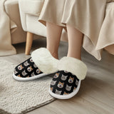 Custom Face Black Cotton Material&Plush Material Women's Tie Waist Pocket Long Pajama Sets&Slippers