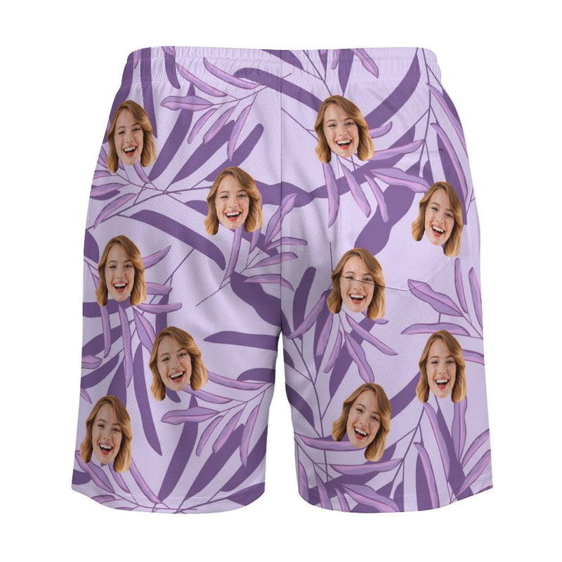 Personalized Face Swim Trunks Custom Face Light Purple Quick Dry Men's Swim Shorts