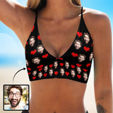 Custom Black Face Bikini Top Personalized Red Heart Bikini Top