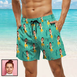 Custom Face Swim Trunks Swim Shorts Personalized Face Scarecrow Green Swim Trunks