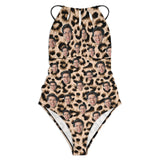 Custom Face Swimsuit Personalized Face Leopard Print One Piece Swimsuit Slip Backless Bathingsuit