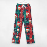 Unisex Pajama Pants Custom Face Christmas Green&Red Pajama Pants For Men&Women Personalized Any Photos Pajama Pants