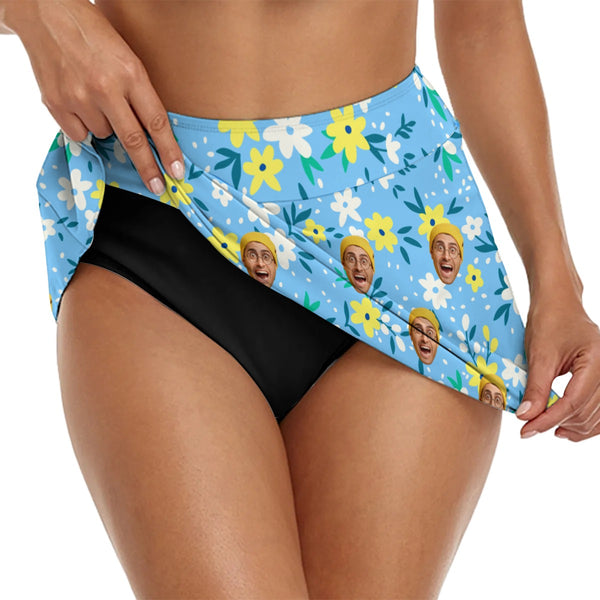 Custom Face Blue Bikini Bottom Short Personalized Flower Face Blue Swimsuit Short For Women