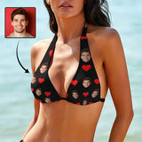 Personalized Face Bikini Top&Bottom Swimsuit Custom Face Red Heart Black Bikini