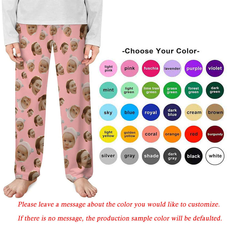 30 Colors Custom Photo Unisex Pajama Pants For Adult&Kids Custom Face Solid Colors Pajama Pants