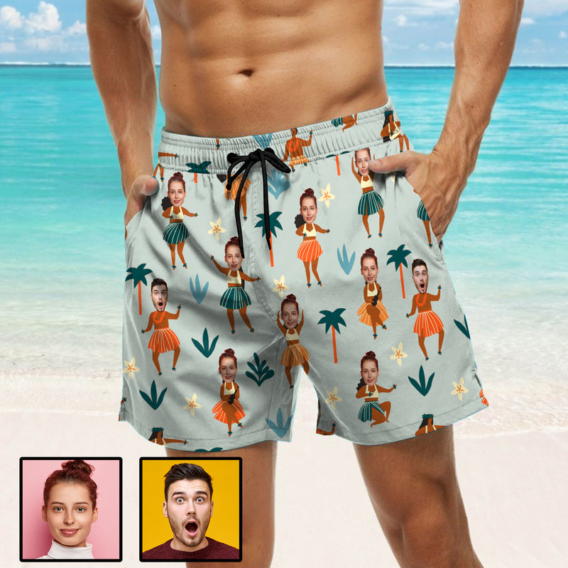 Custom Face Swim Trunks Swim Shorts Personalized Scarecrow Couple Face Swim Trunks