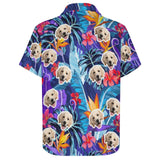 Custom Face Men's Shirt&Pet Shirt Personalized Face Purple Tropical Leaves Hawaiian Shirt&Pet Shirt For Pet Lovers