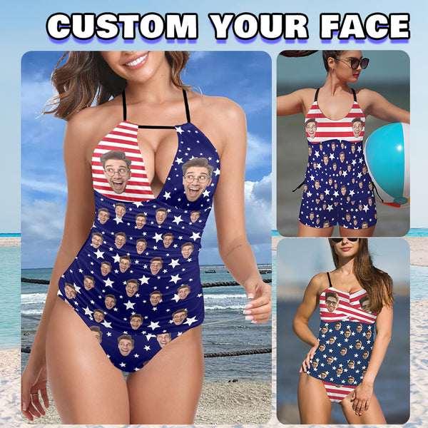 Custom Two Piece Tankini Swimsuit Personalized Flag Face Women's Wrap Tankini Swimsuit Bathingsuit