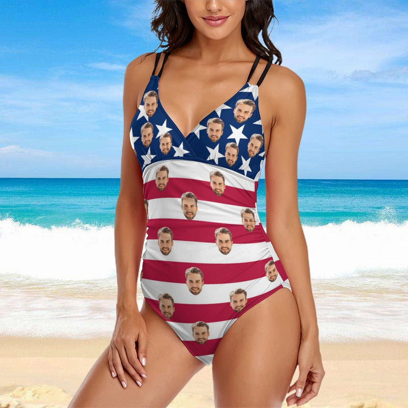 Custom Flag Multi Face One Piece Swimsuit&Swim Shorts Personalized Couple Matching Swimwear