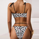 Custom Face Swimsuit Personalized Black White Leopard Print Face Bikini Swimsuit