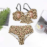 Custom Face Bikini Set&Long Cover Up Skirt Personalized Face Leopard Print Bikini&Cover Up Matching Swimsuit