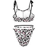 Custom Face Swimsuit Personalized Black White Leopard Print Face Bikini Swimsuit