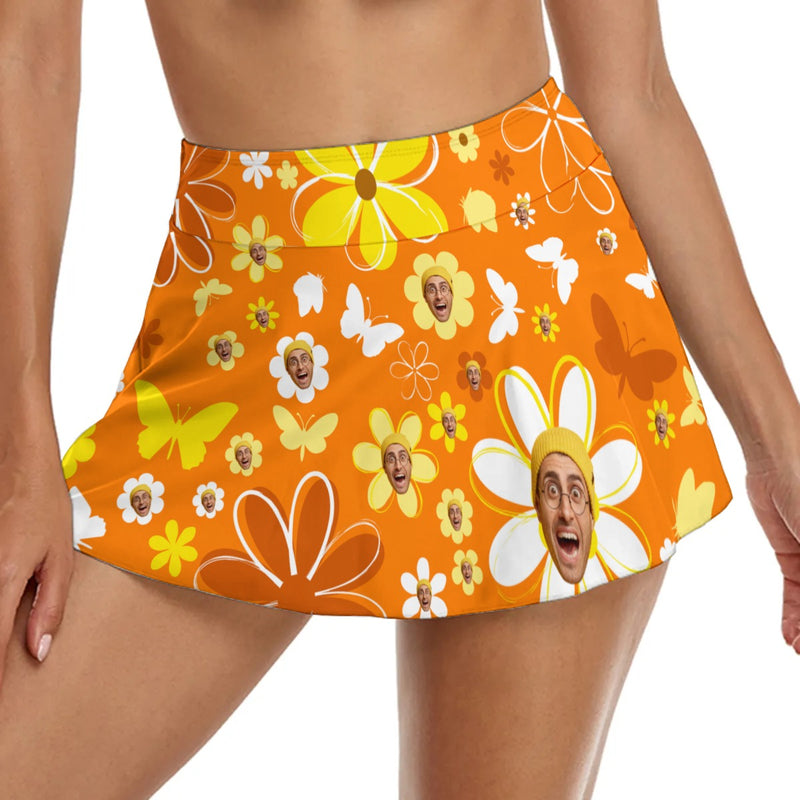 Custom Face Bikini Bottom Personalized Flower Orange Face Swimsuit Bottom For Women