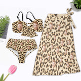 Custom Face Bikini Set&Long Cover Up Skirt Personalized Face Leopard Print Bikini&Cover Up Matching Swimsuit