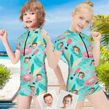 Custom Face Kids Flamingo Swimsuit Rash Guards Surf Suit