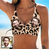 Custom Face Leopard Bikini Top Persoanlized Sexy Face Bikini