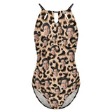 Custom Face Swimsuit Personalized Face Leopard Print One Piece Swimsuit Slip Backless Bathingsuit