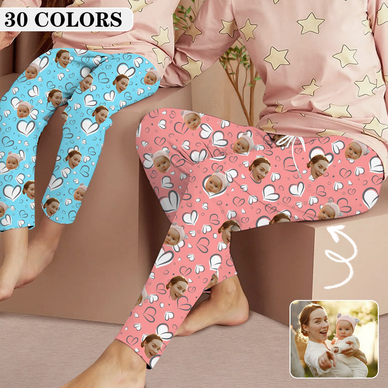 Custom Photo Unisex Pajama Pants For Adults&Kids Custom 30+Colors Face Pajama Pants