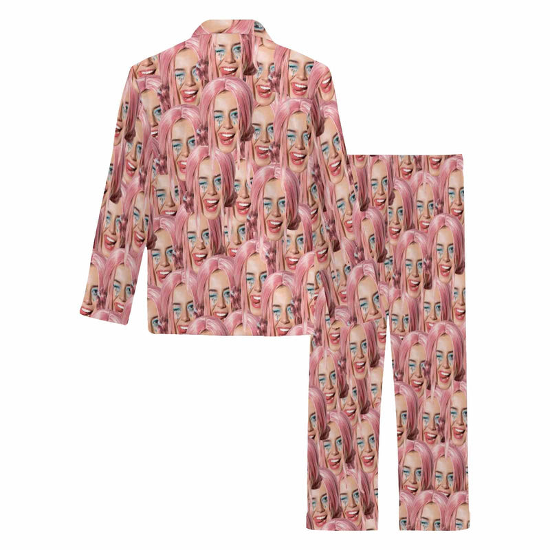 Custom Multi-Face Long Sleeved Pajamas Personalized Men's Girlfriend Face Long Set