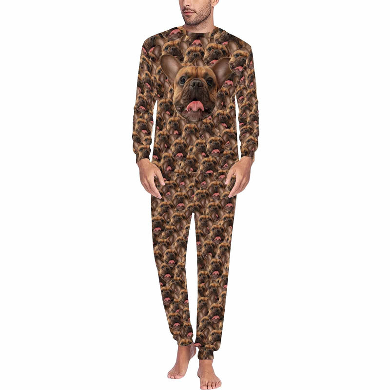 Custom Dog Face Pajamas Set Personalized Men's Crew Neck Long Sleeve Face Pajamas Set