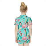 Custom Face Kids Flamingo Swimsuit Rash Guards Surf Suit