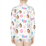 Custom Multi-Face Kids Flowers White Swimsuit Rash Guards Surf Suit