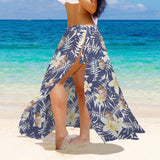 Custom Face Bikini Set&Long Cover Up Skirt Personalized Face Dark Blue Leaves Bikini&Cover Up Matching Swimsuit