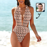 Custom Seamless MultifaceFace All Women's Lace Up Back Swimwear One Piece Swimsuit