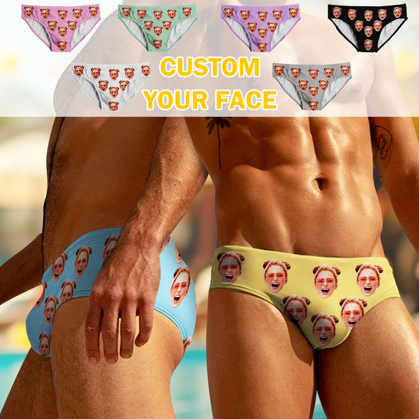 Custom Face Multi Color Men's Quick Dry Stretch Swimming Briefs