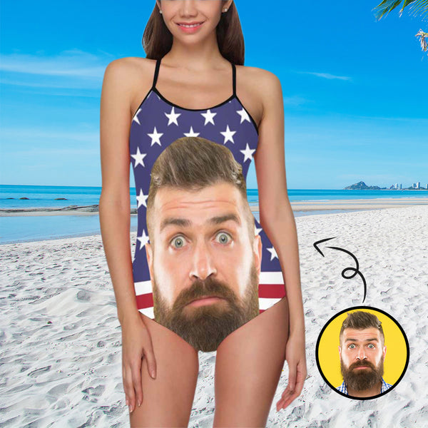 Custom Flag Big Face Swimsuit Personalized One Piece Slip Women Bathingsuit