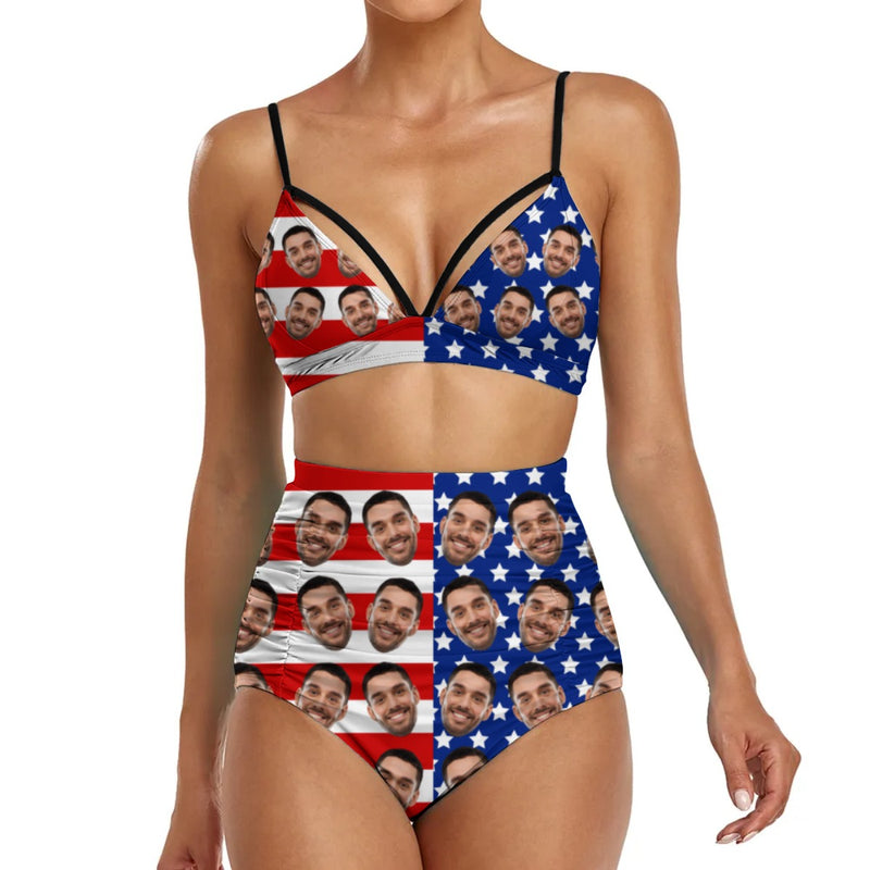 Custom Face Flag Bikini Personalized Face Flag Triangle Bikini Swimsuit Bathingsuit For Women