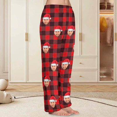 Unisex Pajama Pants Custom Face Christmas Red Pajama Pants For Men&Women Personalized Any Photos Pajama Pants