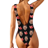 Custom Black One Piece Swimsuit Personalized Boyfriend Face&Red Heart Bathingsuit For Women