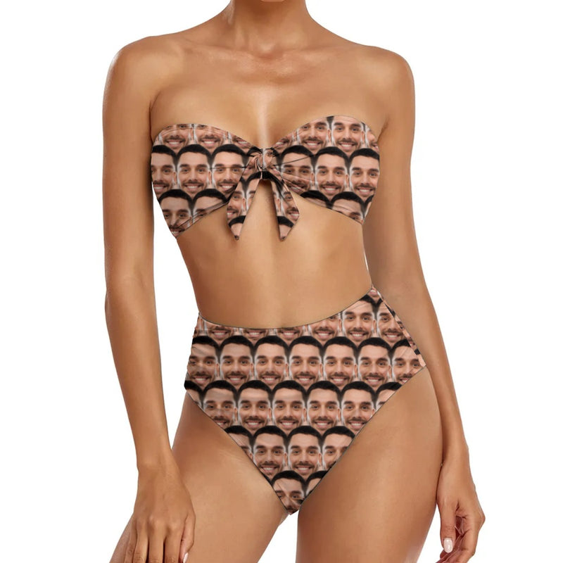 Custom Multi-Face Bow Bikini Personalized Multiface Bikini Swimsuit Bathingsuit For Women