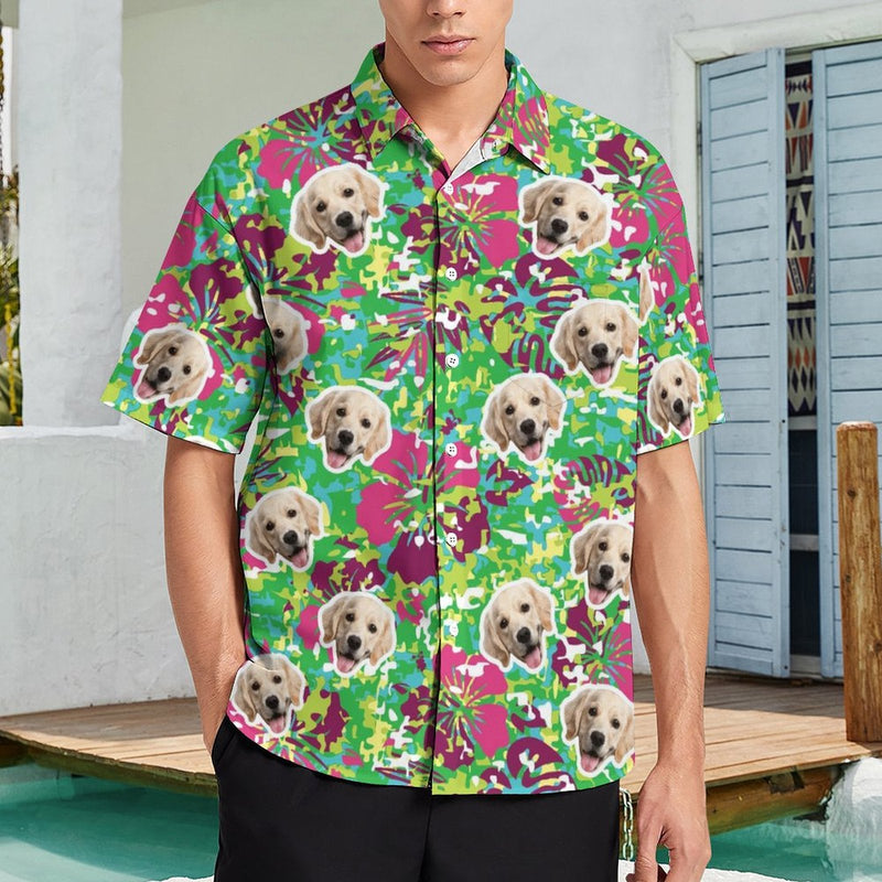 Custom Face Men's Shirt&Pet Shirt Personalized Face Green Hawaiian Shirt&Pet Shirt For Pet Lovers