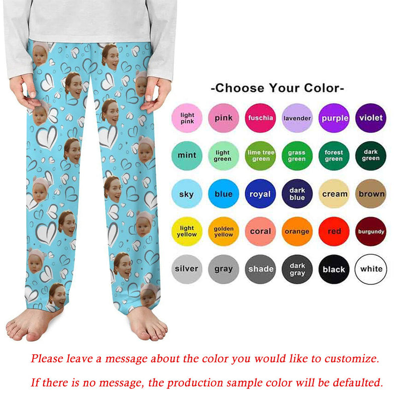 Custom Photo Unisex Pajama Pants For Adults&Kids Custom 30+Colors Face Pajama Pants