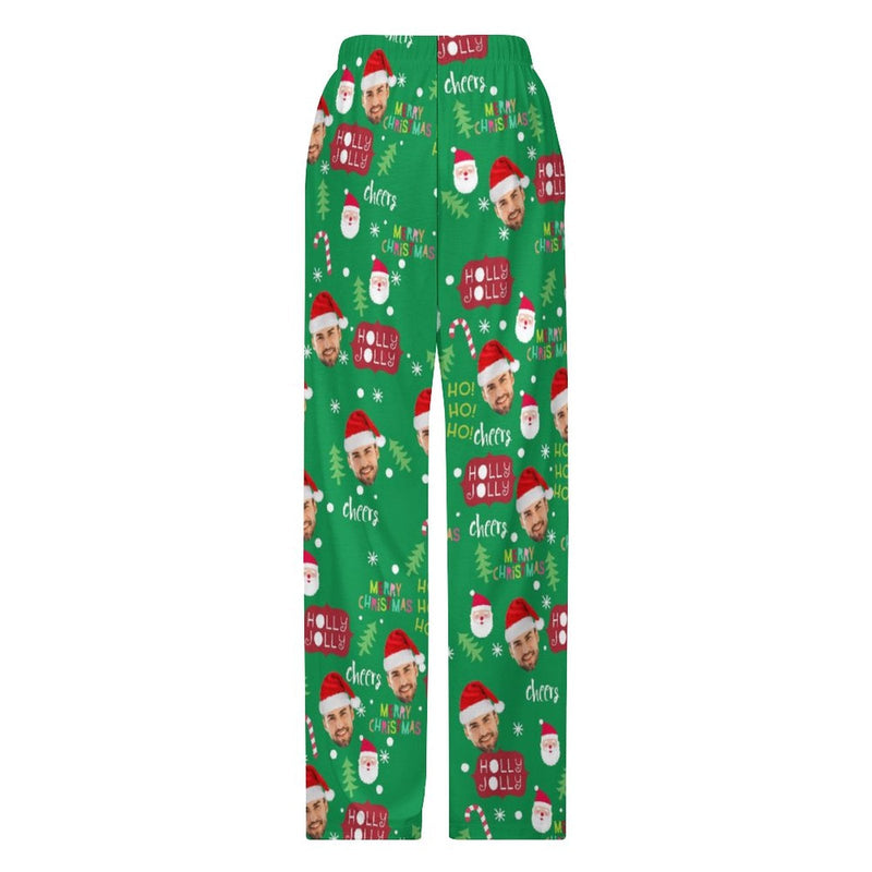 Unisex Pajama Pants Custom Face Christmas Green Pajama Pants For Men&Women Personalized Any Photos Pajama Pants