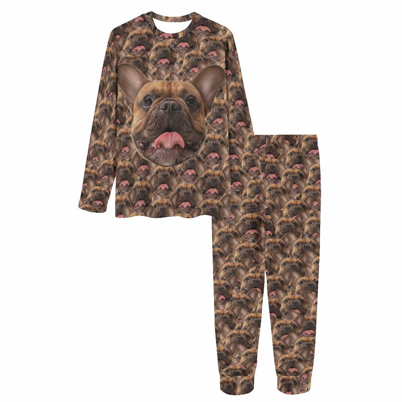 Custom Dog Face Pajamas Set Personalized Women's Crew Neck Face Long Sleeve Pajamas