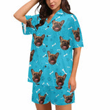 Custom Face Loungewear Personalized Photo Sleepwear Women's V-Neck Short Pajama Set